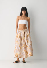 Socialite Linen Skirt - BARE ROSE/ YELLOW