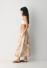 Socialite Linen Skirt - BARE ROSE/ YELLOW