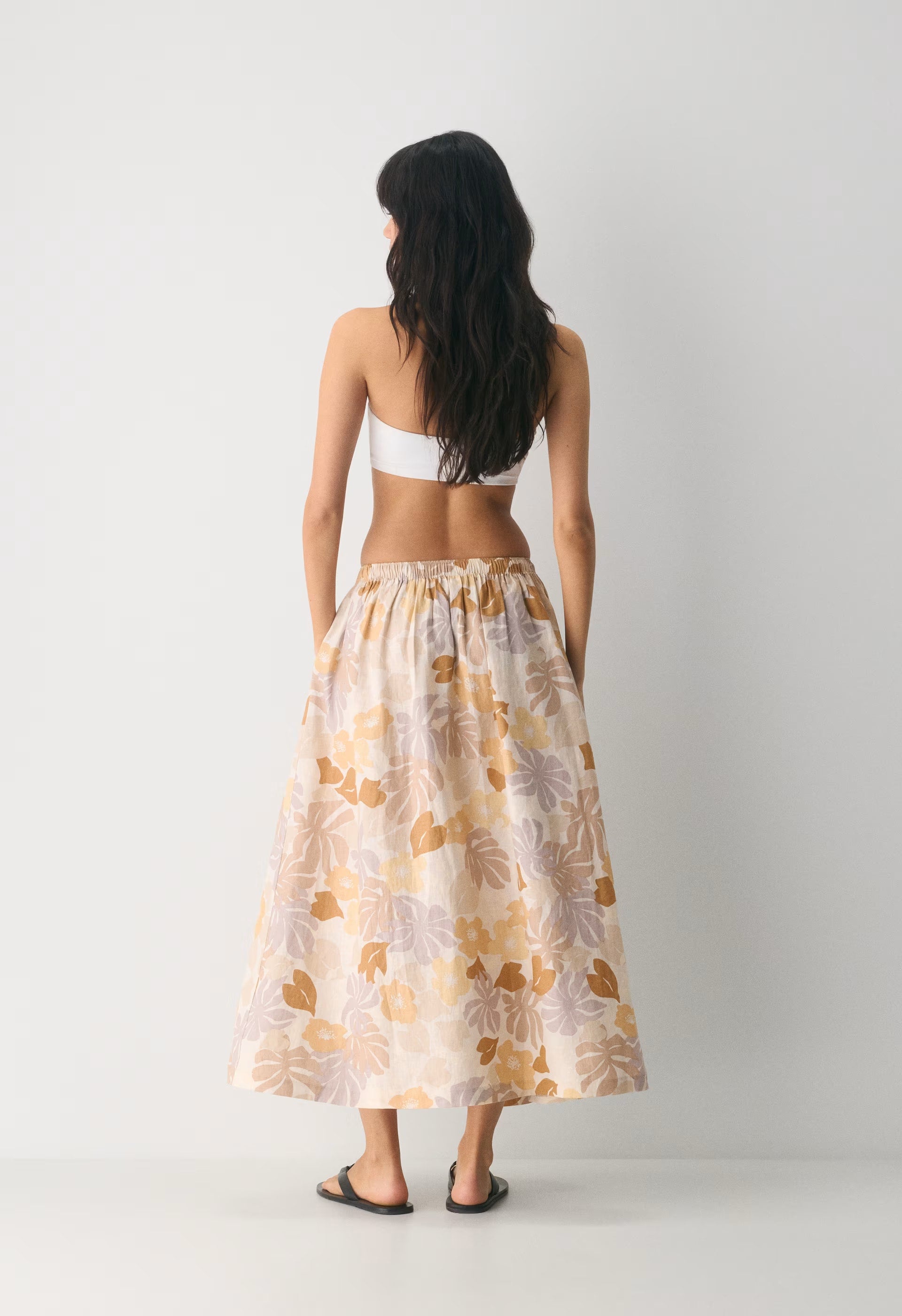 Socialite Linen Skirt - BARE ROSE/ YELLOW