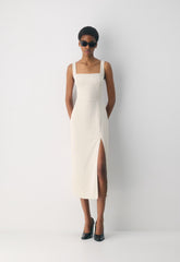 '90s Slit Satin Midi Dress - MATTE PEARL