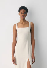 '90s Slit Satin Midi Dress - MATTE PEARL