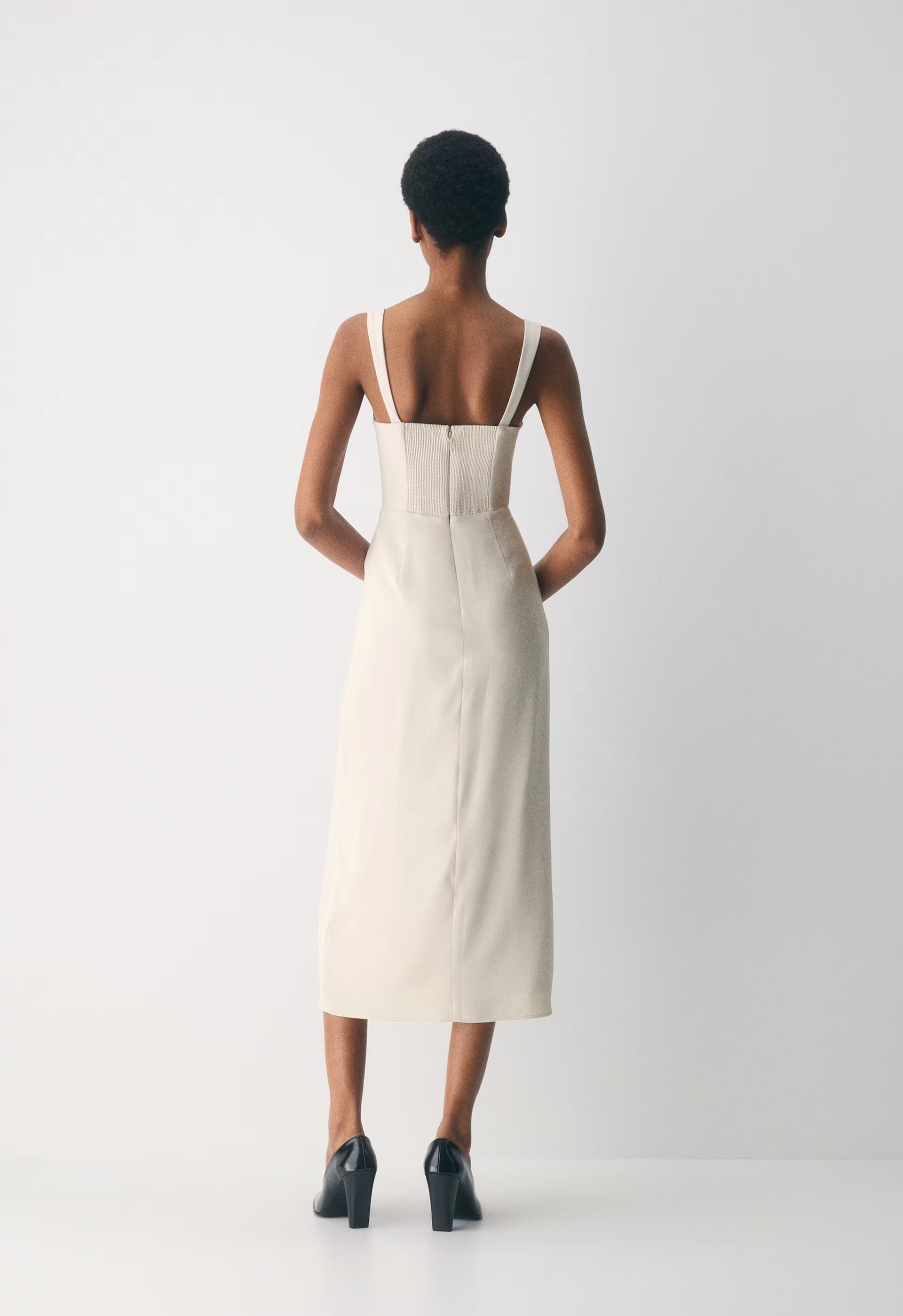'90s Slit Satin Midi Dress - MATTE PEARL