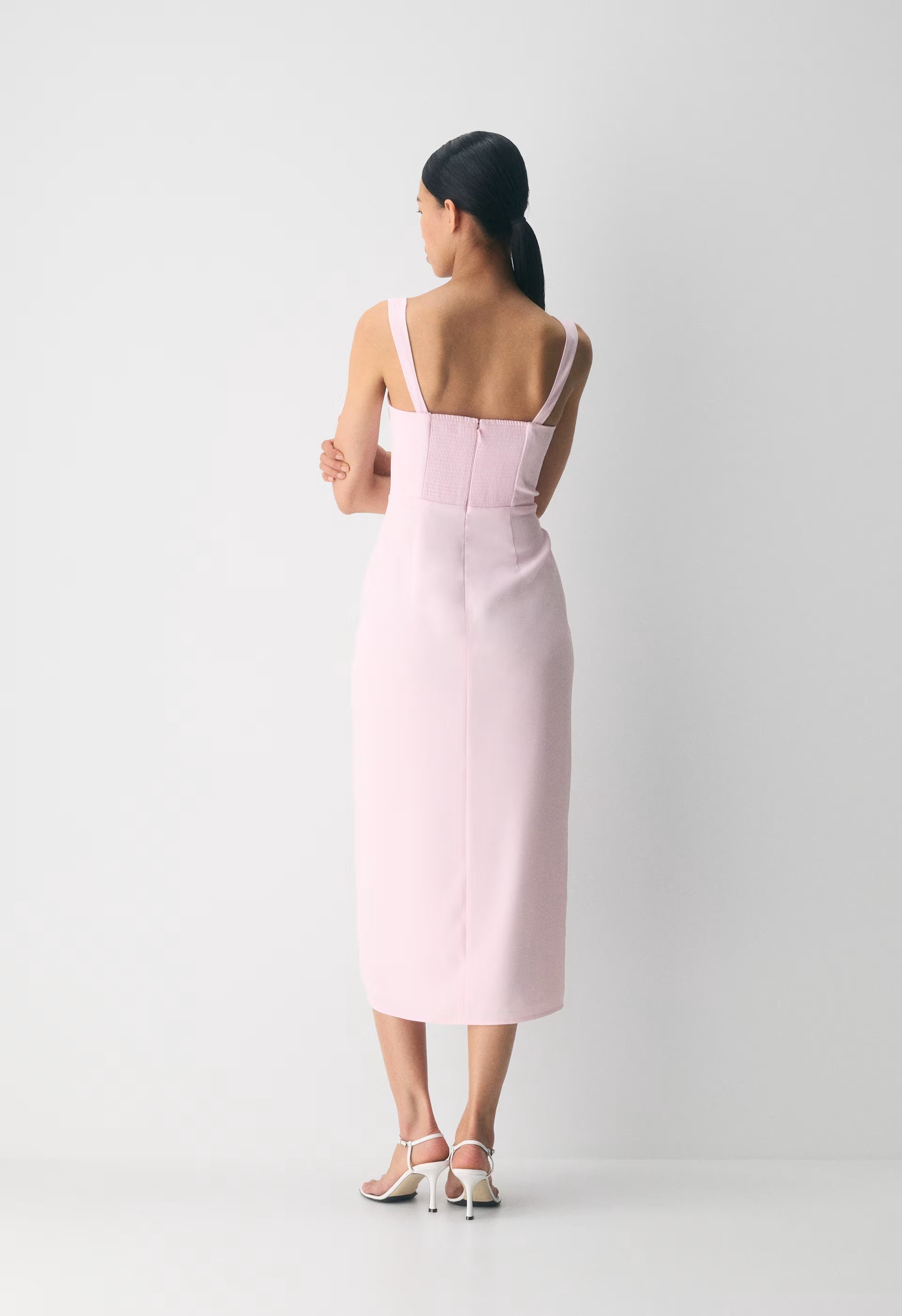 '90s Slit Satin Midi Dress - VILLA PINK