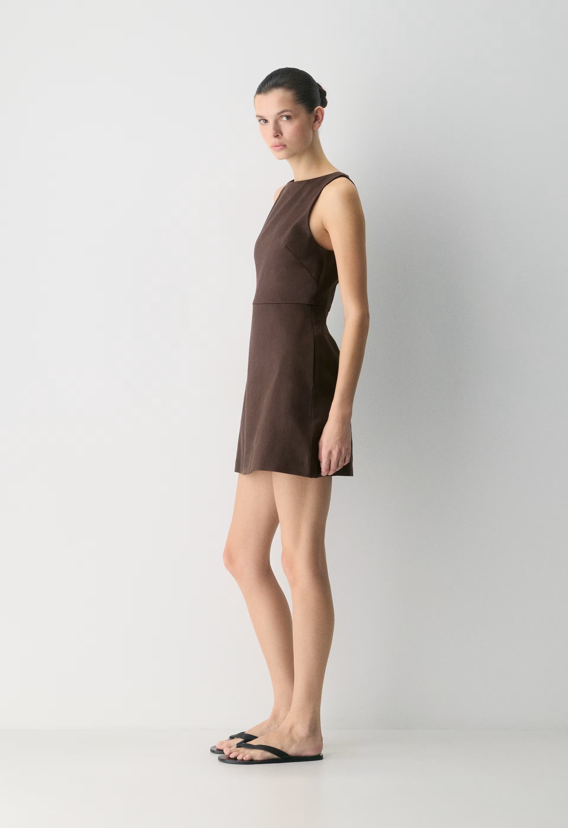 Bond Linen Dress - RICH MOCHA BROWN