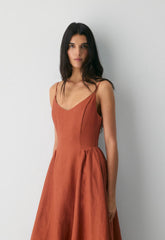 Technique Linen Dress - MARINER TERRACOTTA