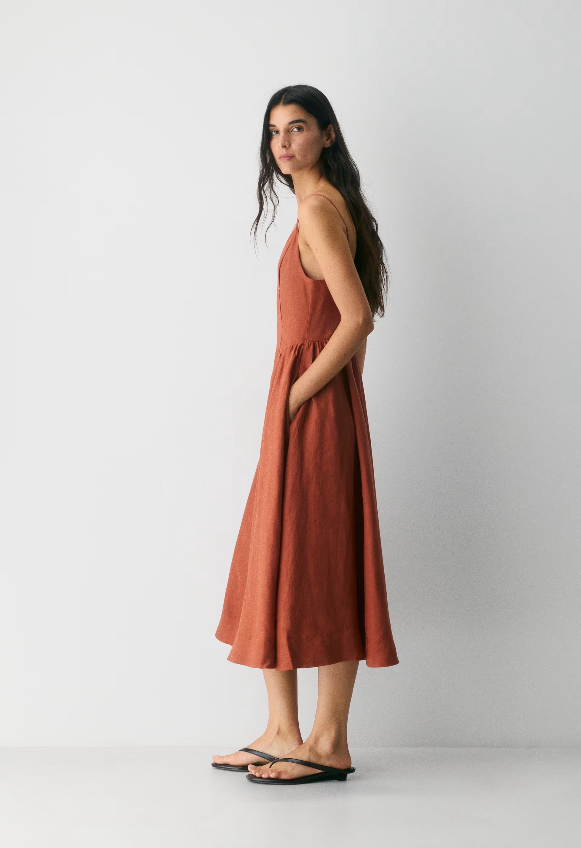 Technique Linen Dress - MARINER TERRACOTTA