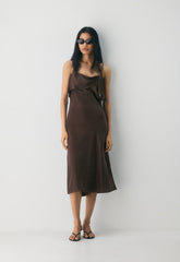 Cannelle Satin Dress - RICH MOCHA BROWN