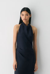 Audience Satin Maxi Halter Dress - ADMIRAL