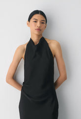 Audience Satin Maxi Halter Dress - BLACK
