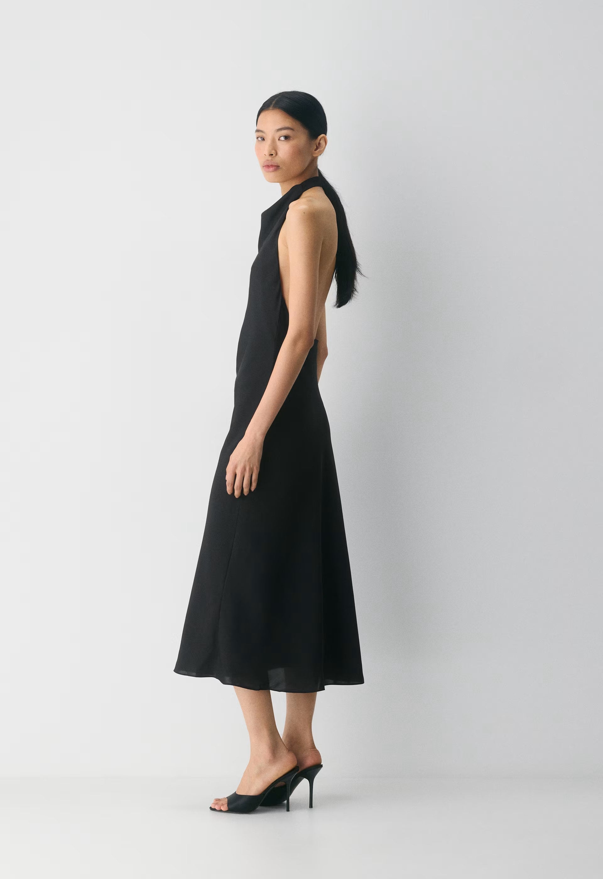 Audience Satin Maxi Halter Dress - BLACK