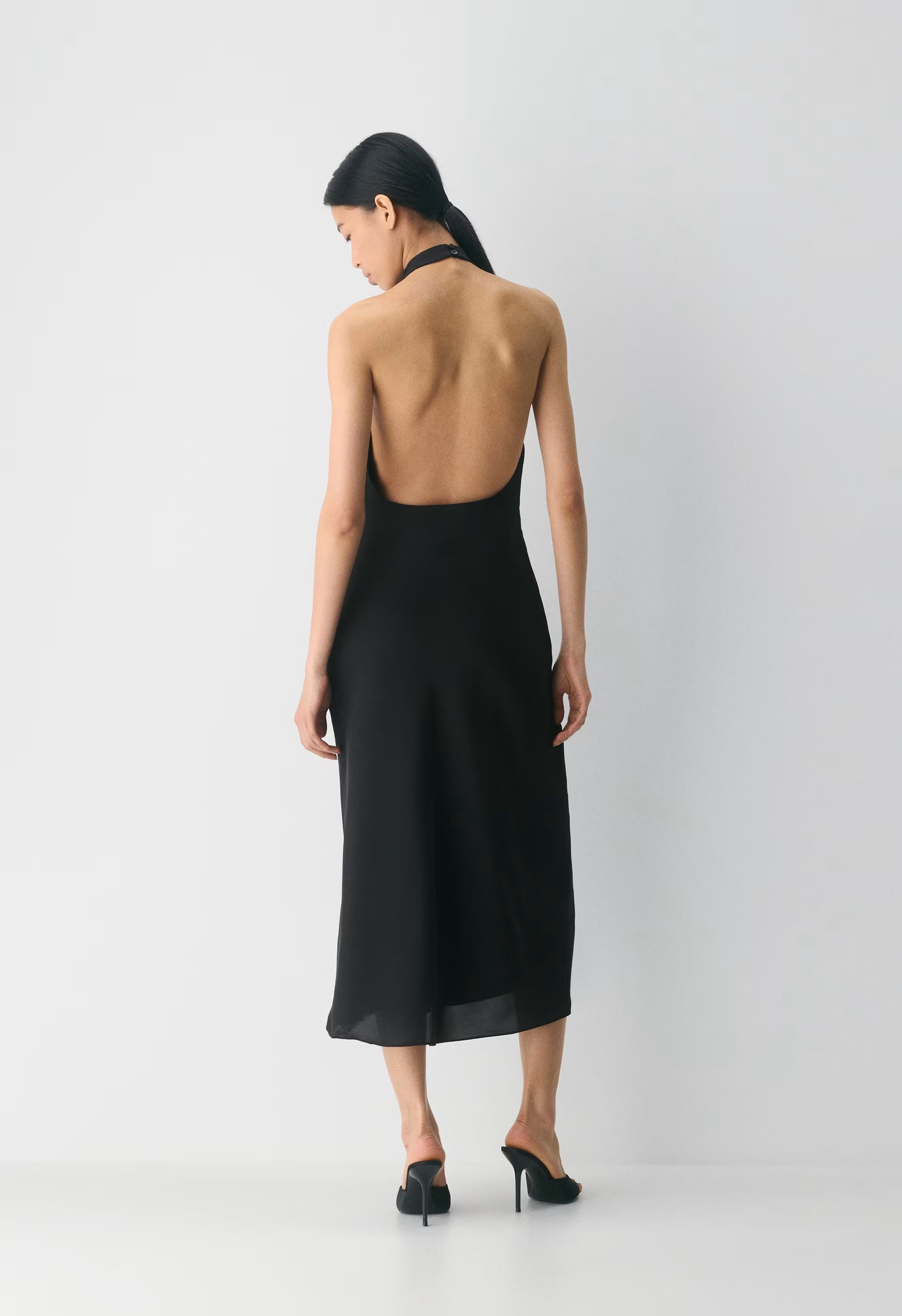 Audience Satin Maxi Halter Dress - BLACK