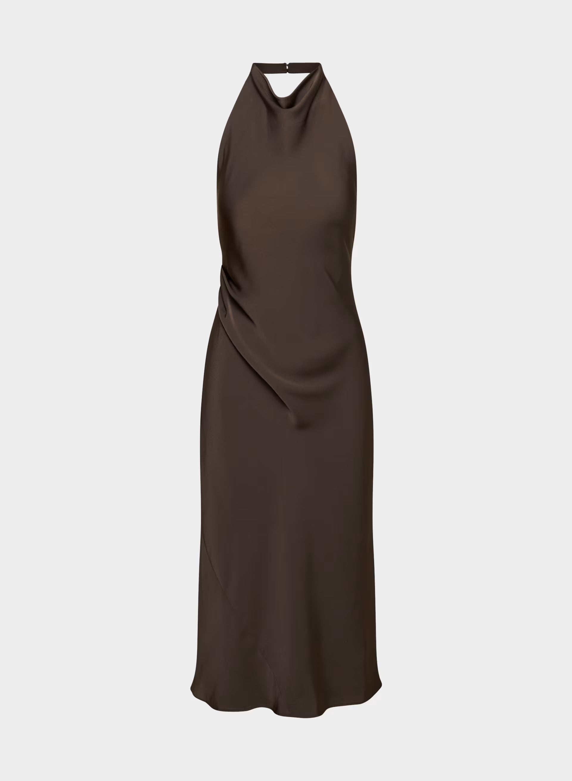 Audience Satin Maxi Halter Dress - RICH MOCHA BROWN