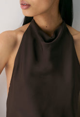 Audience Satin Maxi Halter Dress - RICH MOCHA BROWN