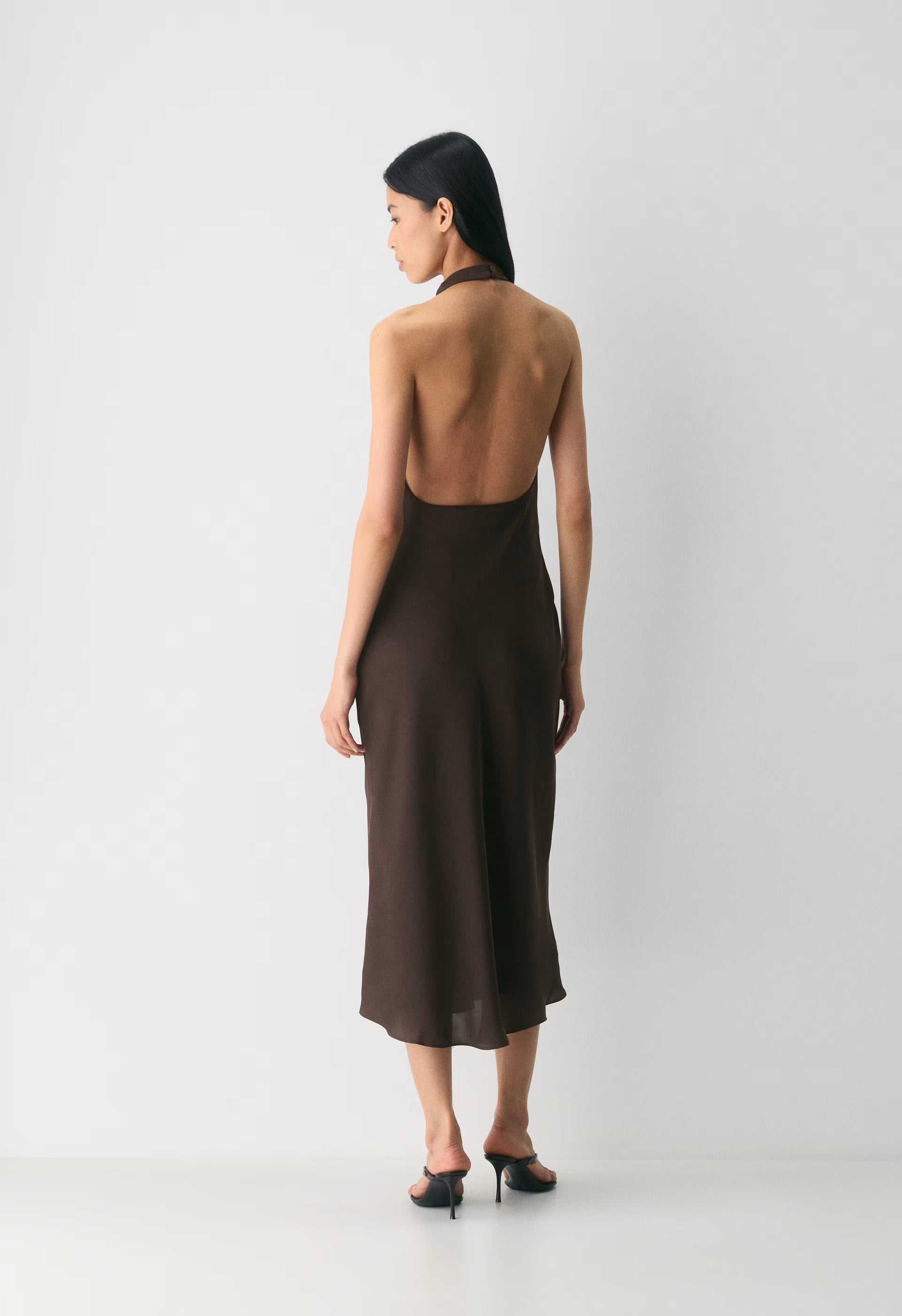 Audience Satin Maxi Halter Dress - RICH MOCHA BROWN