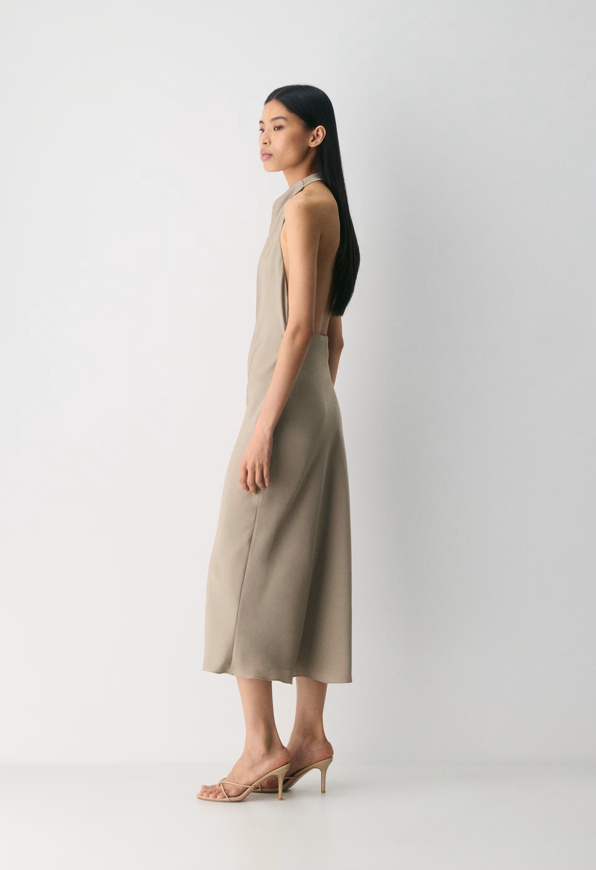 Audience Satin Maxi Halter Dress - NOMAD TAUPE