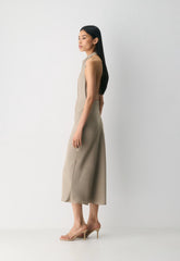 Audience Satin Maxi Halter Dress - NOMAD TAUPE