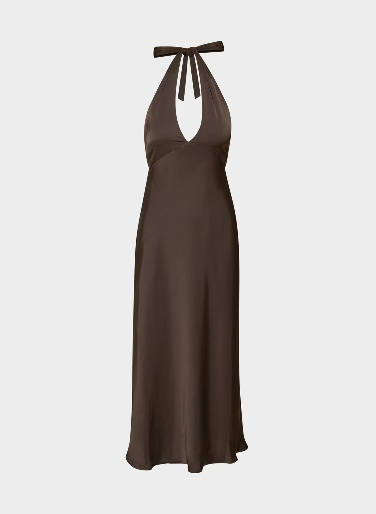 Nightscape Satin Halter Dress - RICH MOCHA BROWN