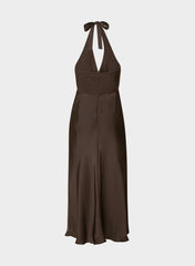Nightscape Satin Halter Dress - RICH MOCHA BROWN