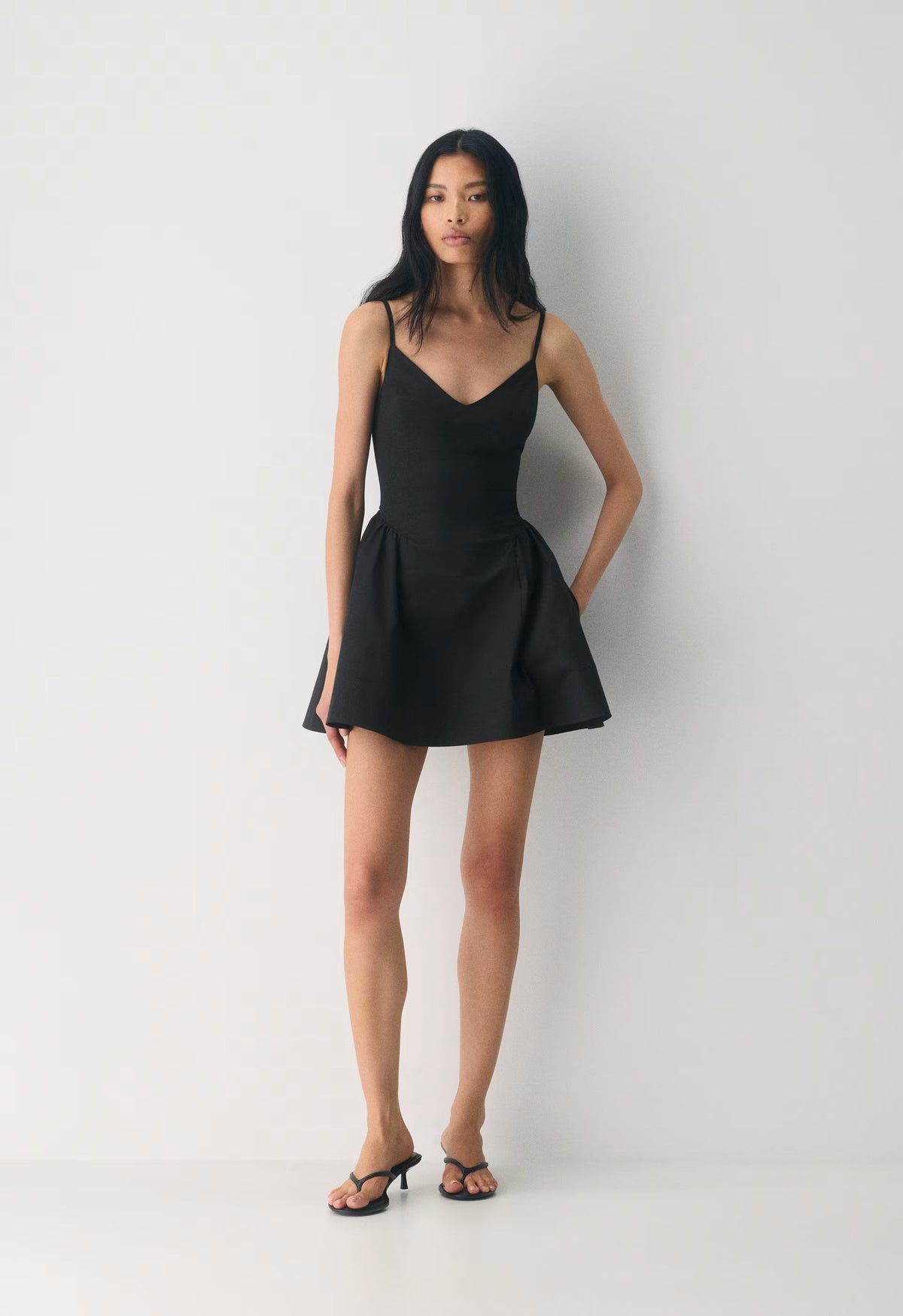 Technique Poplin Mini Cami Dress - BLACK