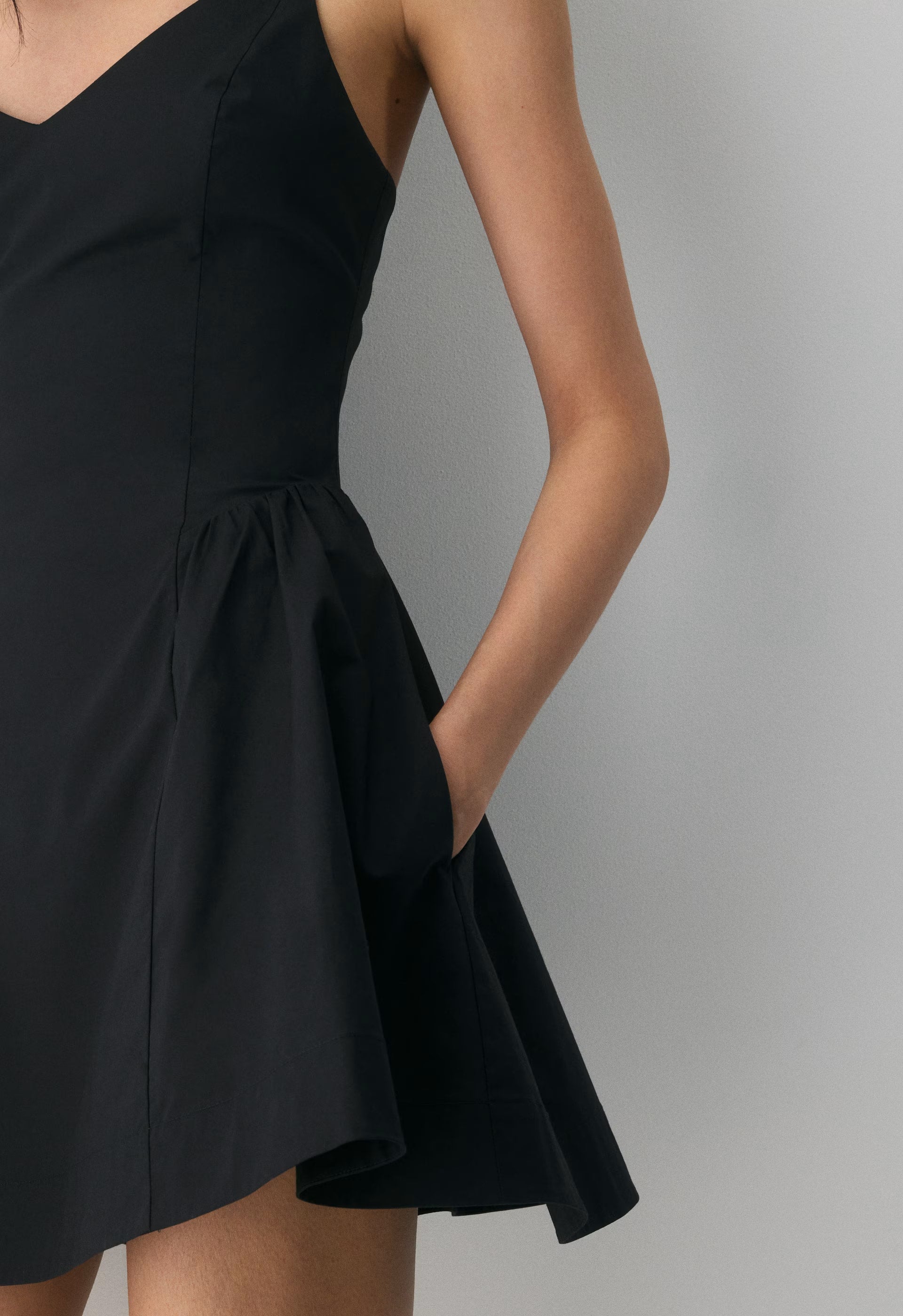 Technique Poplin Mini Cami Dress - BLACK