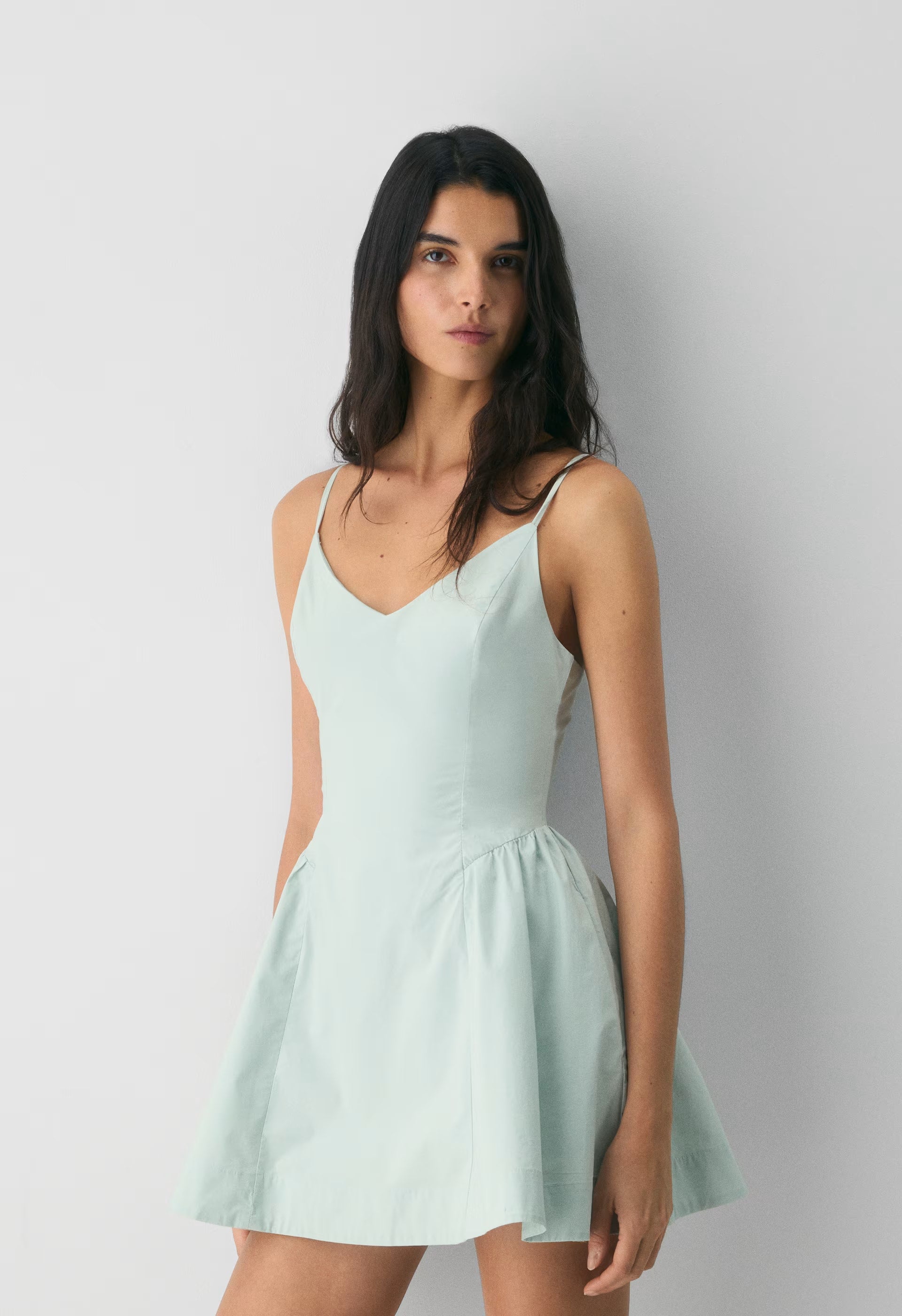Technique Poplin Mini Cami Dress - AGAVE GREEN
