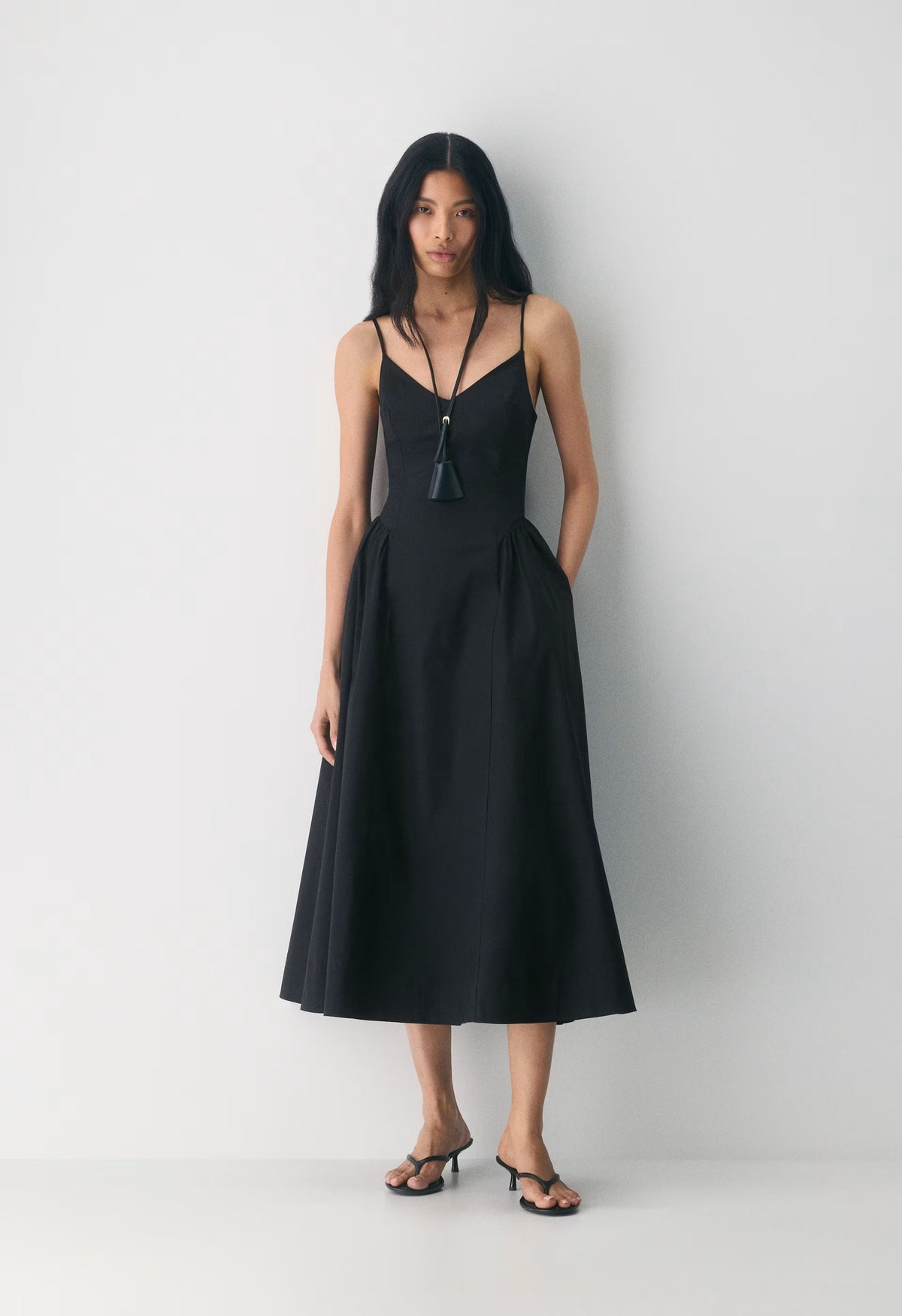 Technique Poplin Cami Dress - BLACK