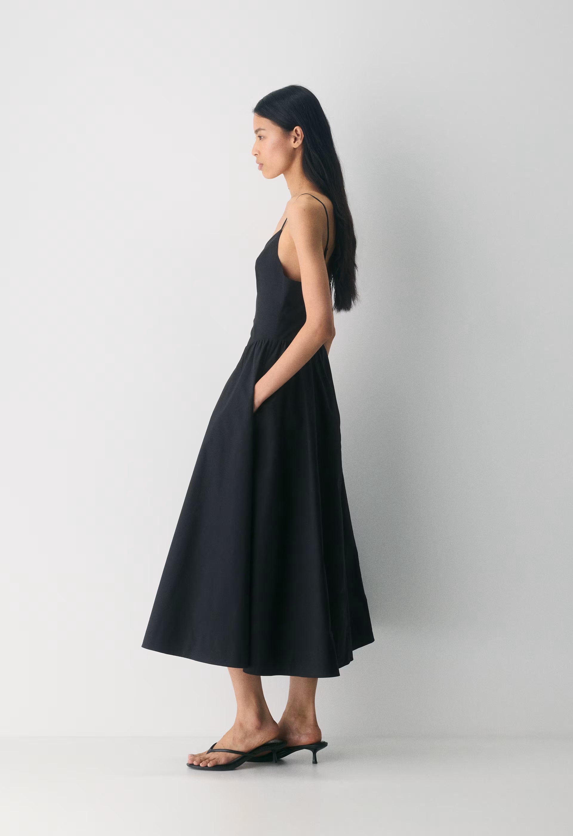 Technique Poplin Cami Dress - BLACK