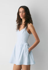 Technique Poplin Mini Cami Dress - WLSN STRP CRFL BL/WHT