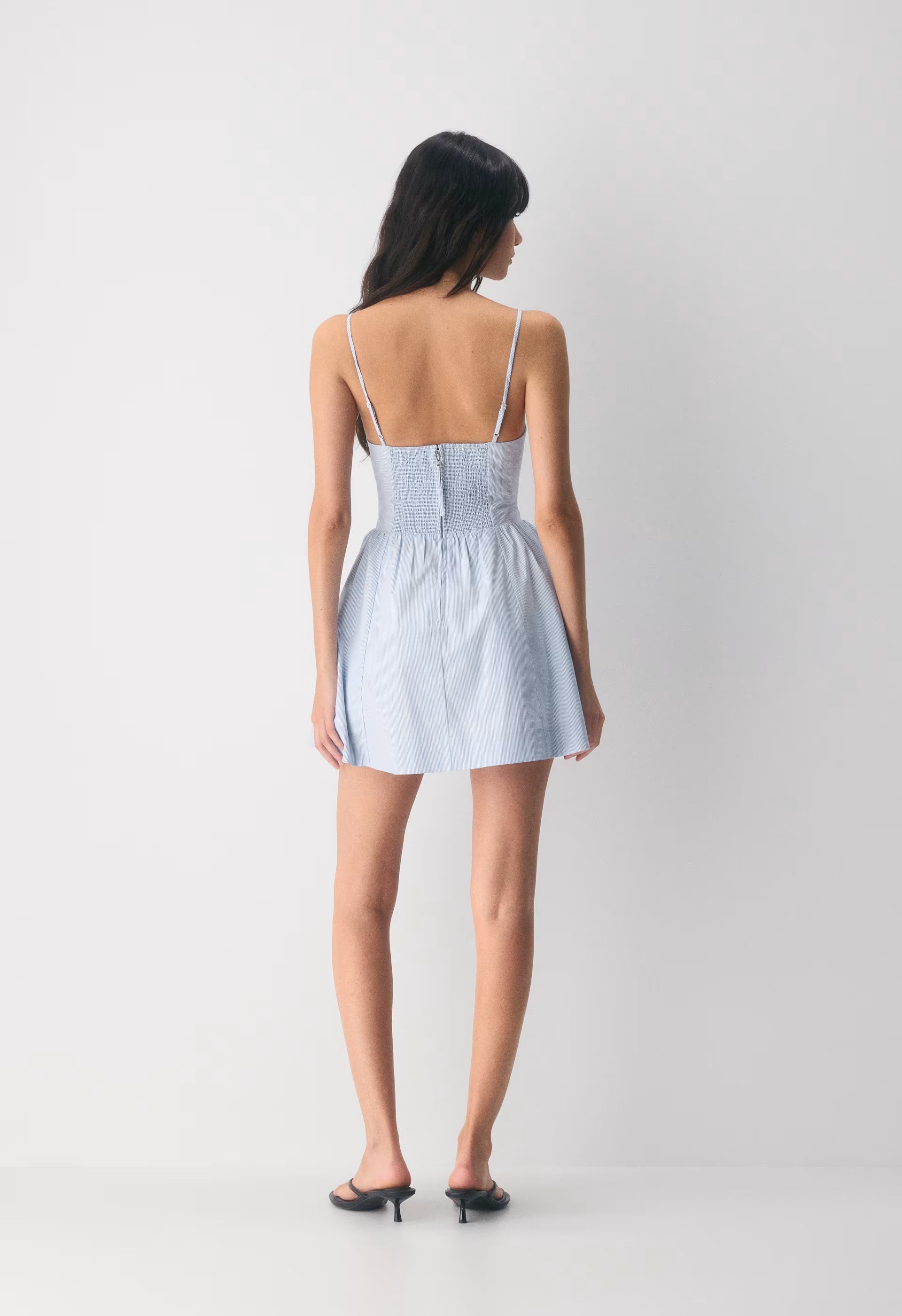 Technique Poplin Mini Cami Dress - INGRD STRP FR BL/B WH