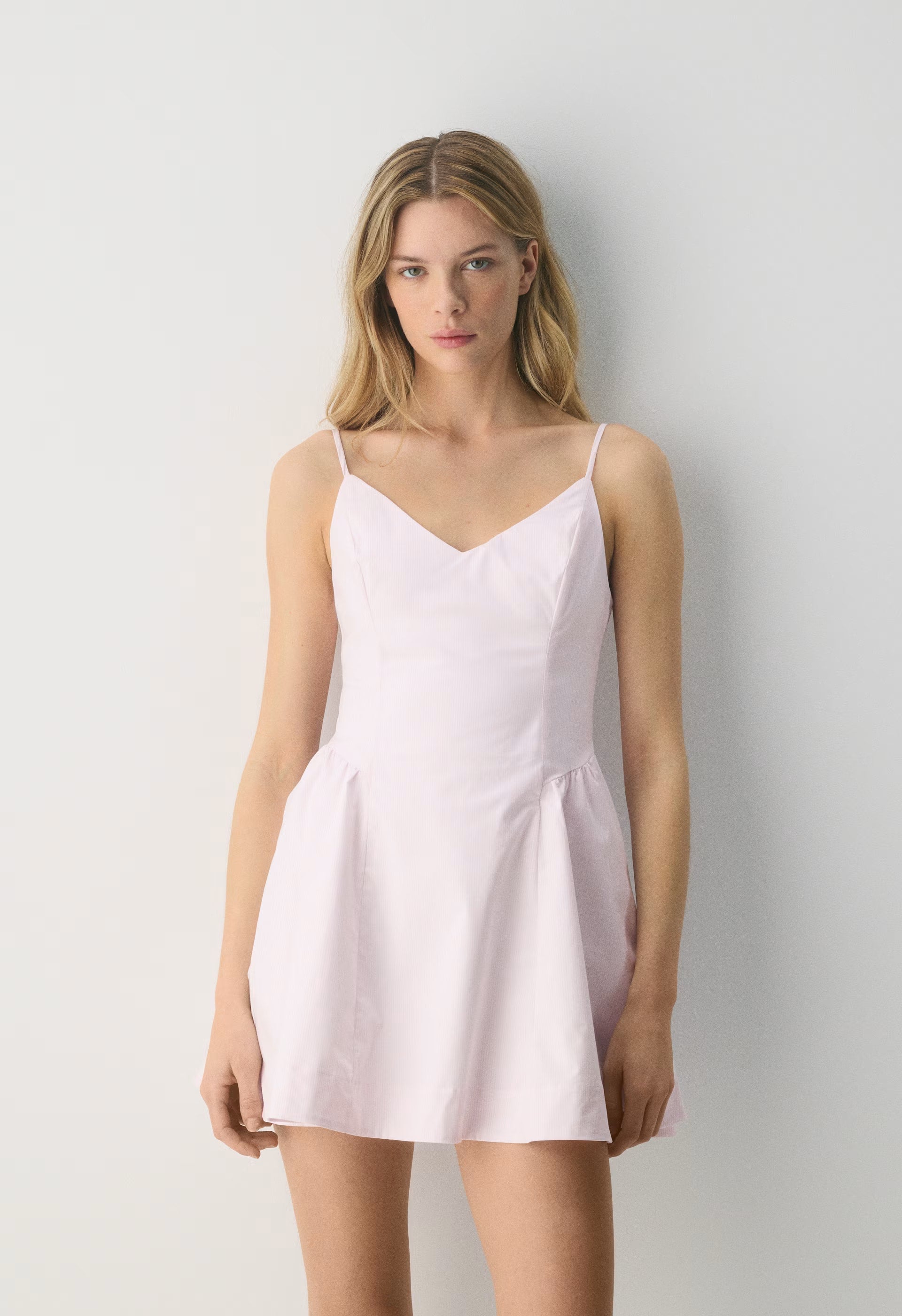 Technique Poplin Mini Cami Dress - INGRD STRP VL PK/B WH