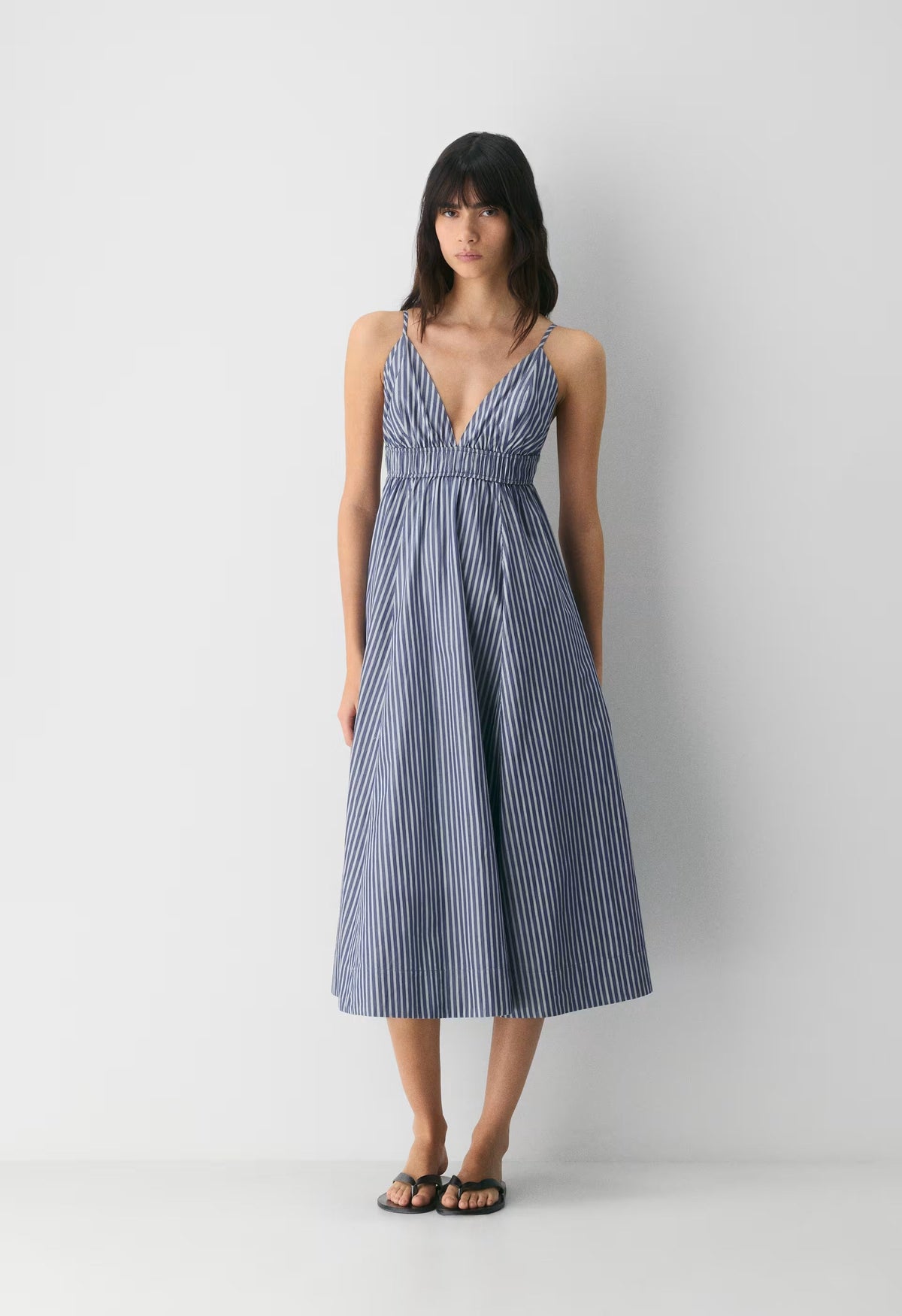 Encourage Poplin Cami Dress - ASTIN STRP B BL/BR WH