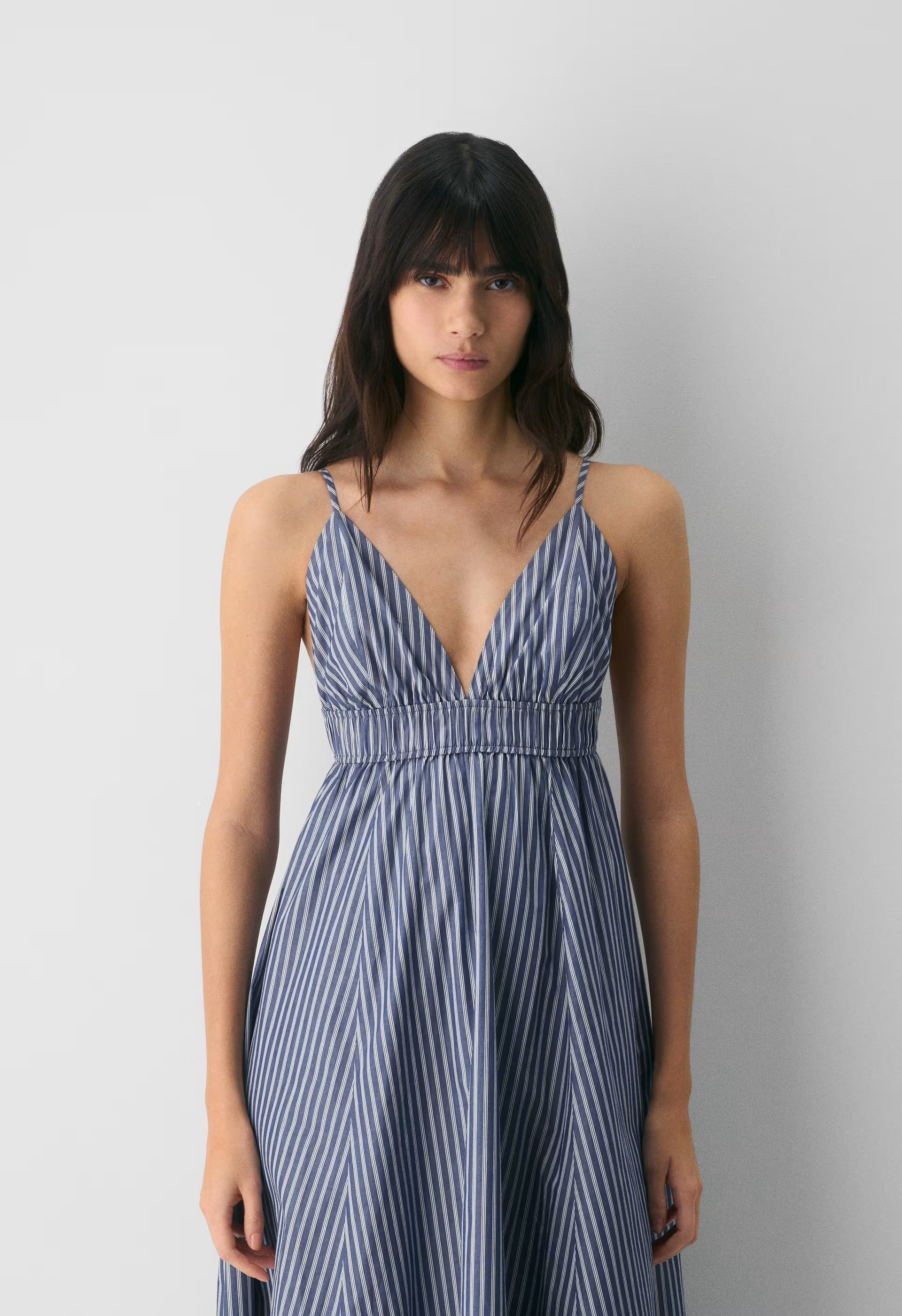 Encourage Poplin Cami Dress - ASTIN STRP B BL/BR WH