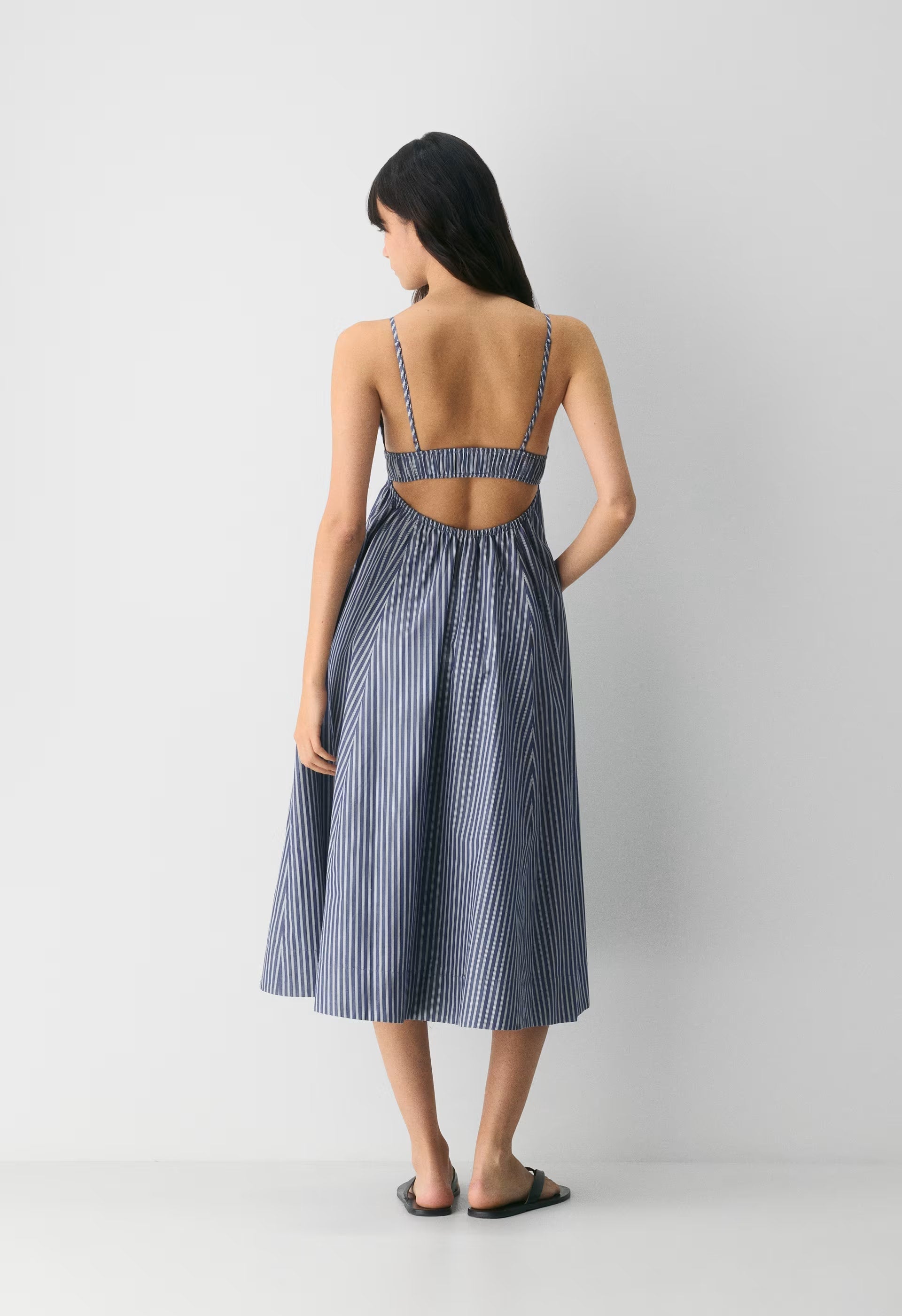 Encourage Poplin Cami Dress - ASTIN STRP B BL/BR WH