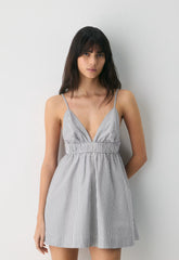 Encourage Poplin Mini Cami Dress - CRMN STRP WT/VNTG NVY