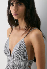Encourage Poplin Mini Cami Dress - CRMN STRP WT/VNTG NVY
