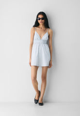 Encourage Poplin Mini Cami Dress - CRMN STRP DEW BL/WHT