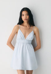 Encourage Poplin Mini Cami Dress - CRMN STRP DEW BL/WHT