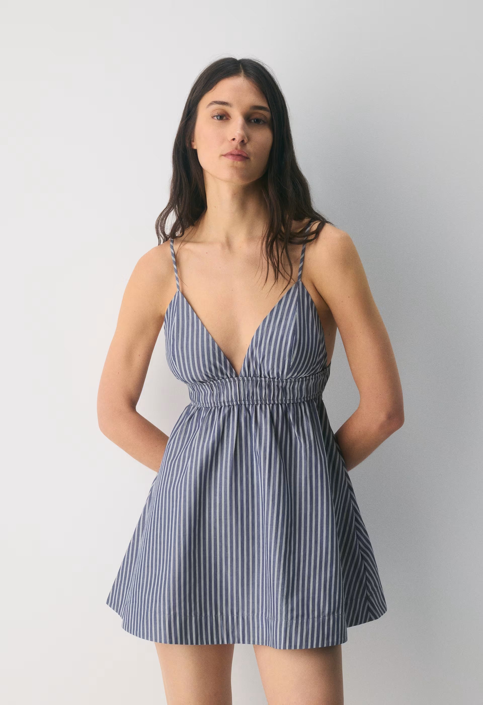 Encourage Poplin Mini Cami Dress - ASTIN STRP B BL/BR WH