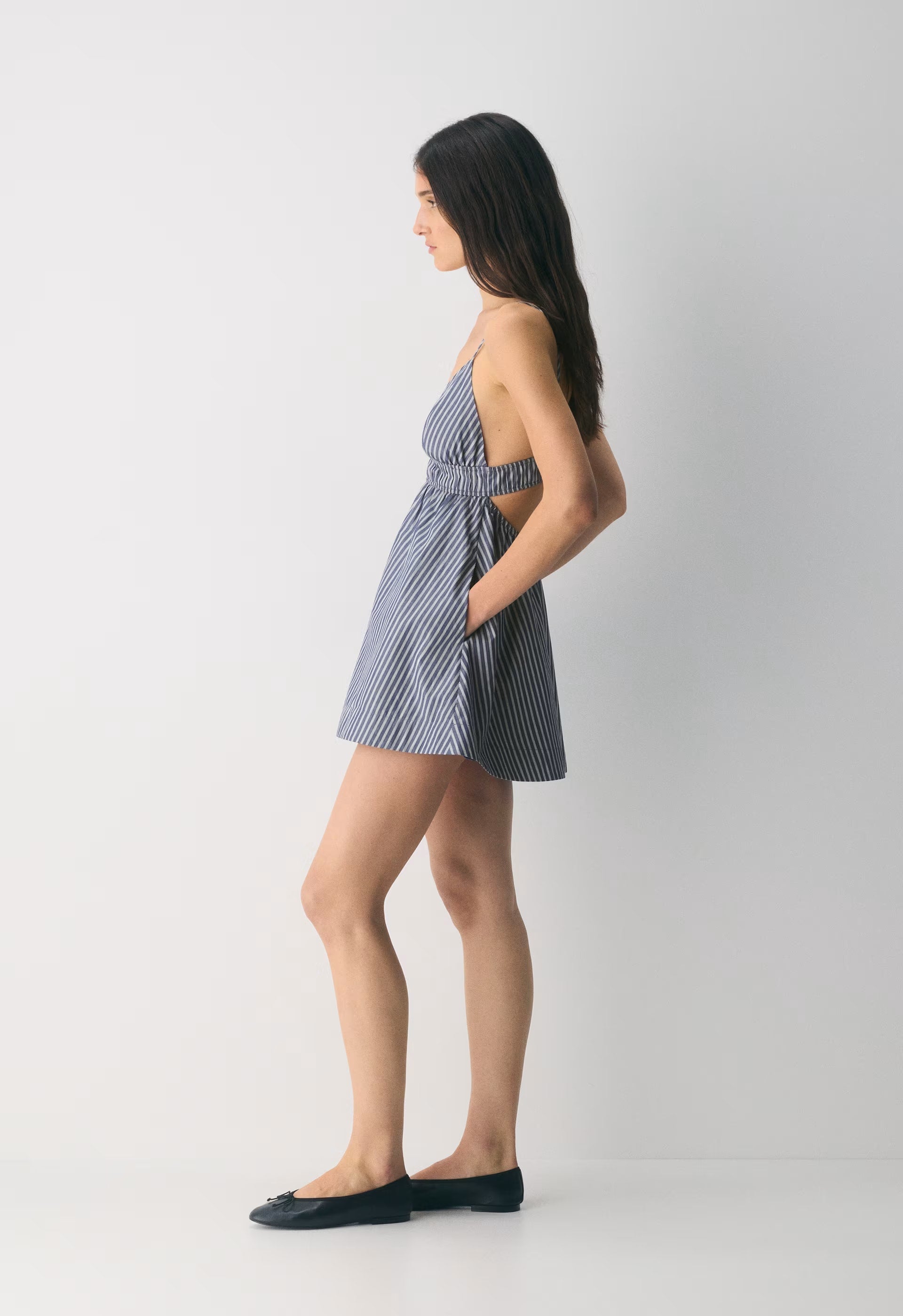 Encourage Poplin Mini Cami Dress - ASTIN STRP B BL/BR WH