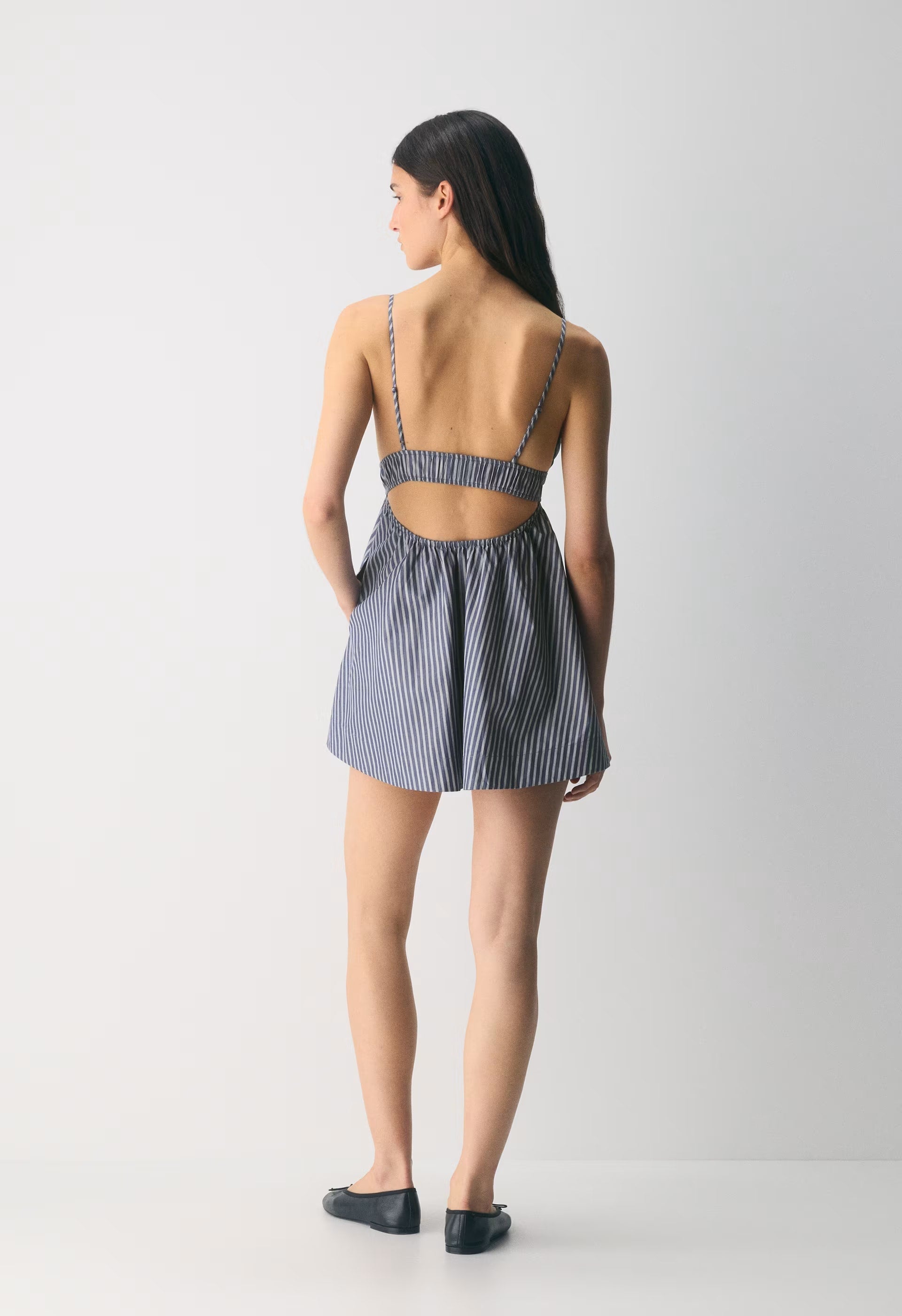Encourage Poplin Mini Cami Dress - ASTIN STRP B BL/BR WH