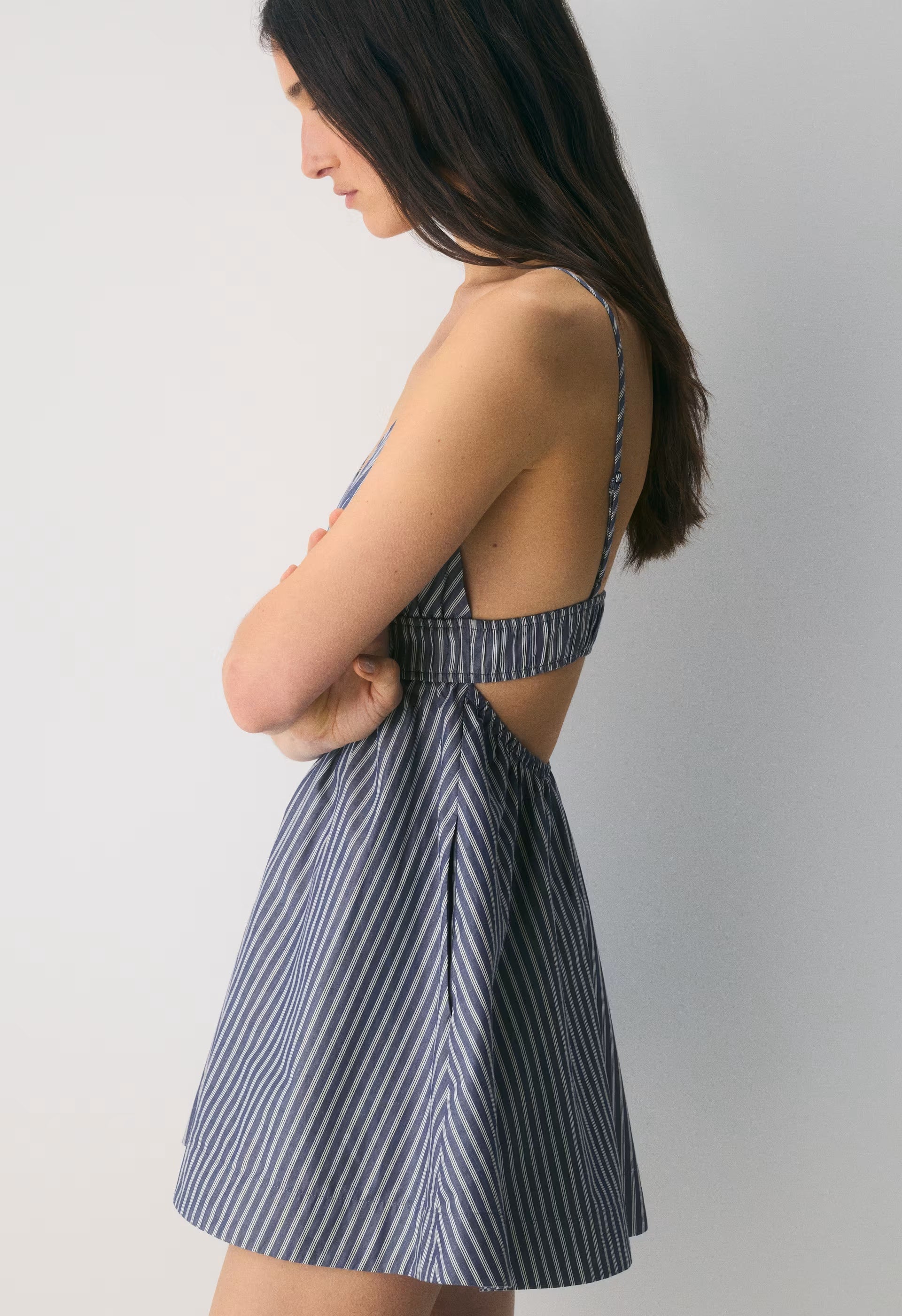 Encourage Poplin Mini Cami Dress - ASTIN STRP B BL/BR WH