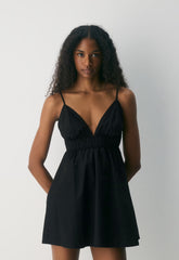 Encourage Poplin Mini Cami Dress - BLACK