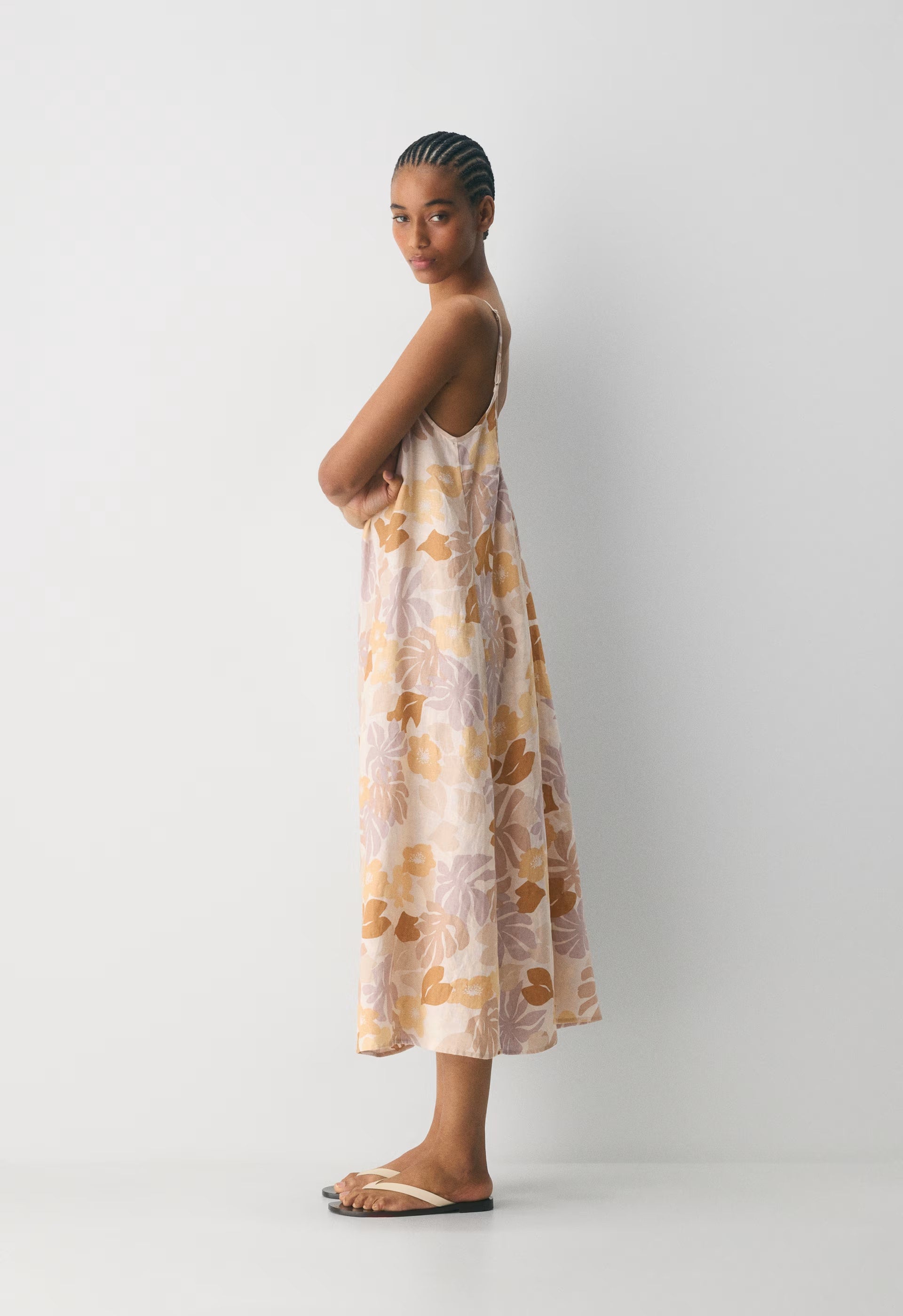 Wellbeing Linen Dress - BARE ROSE/ YELLOW