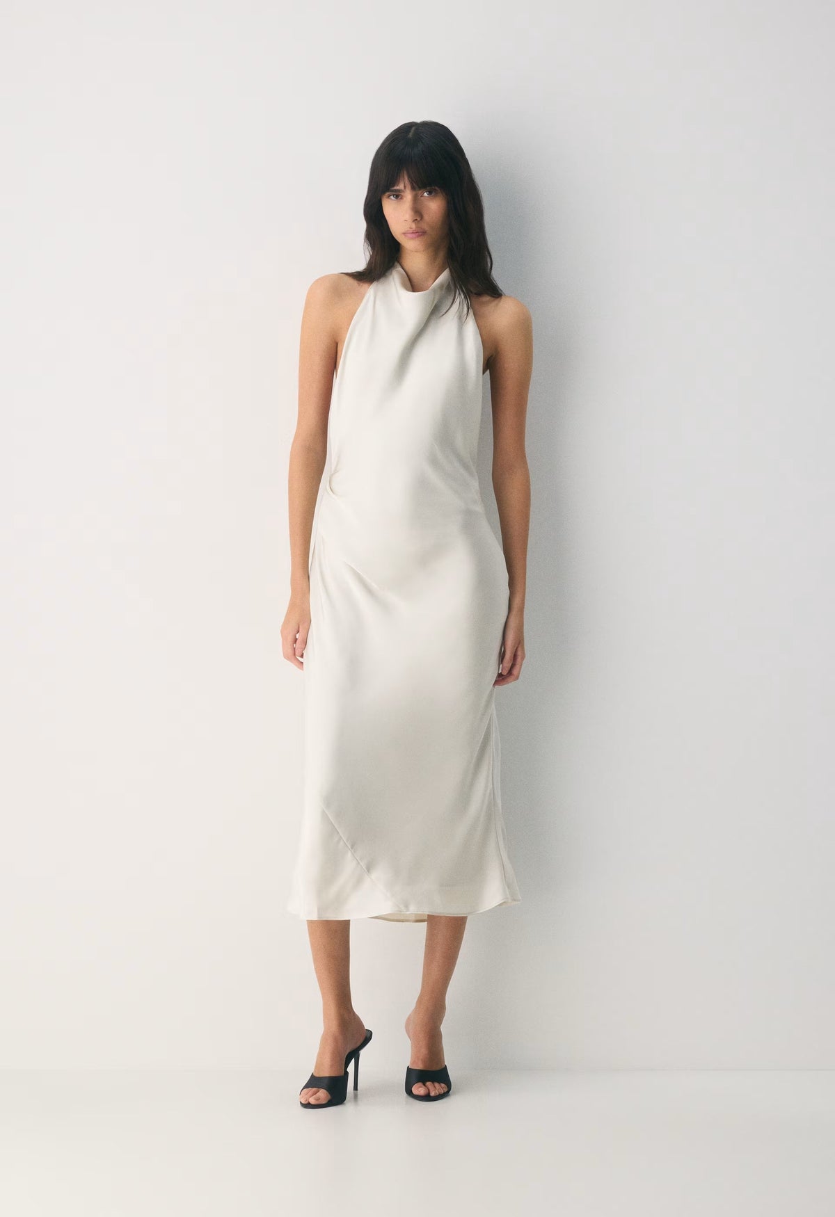 Audience Satin Maxi Halter Dress - MATTE PEARL