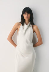 Audience Satin Maxi Halter Dress - MATTE PEARL