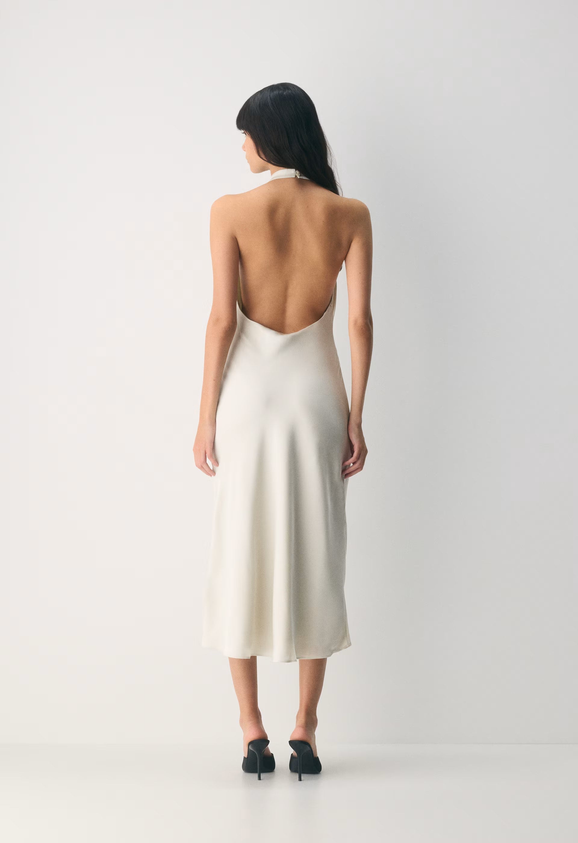 Audience Satin Maxi Halter Dress - MATTE PEARL