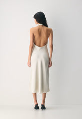 Audience Satin Maxi Halter Dress - MATTE PEARL
