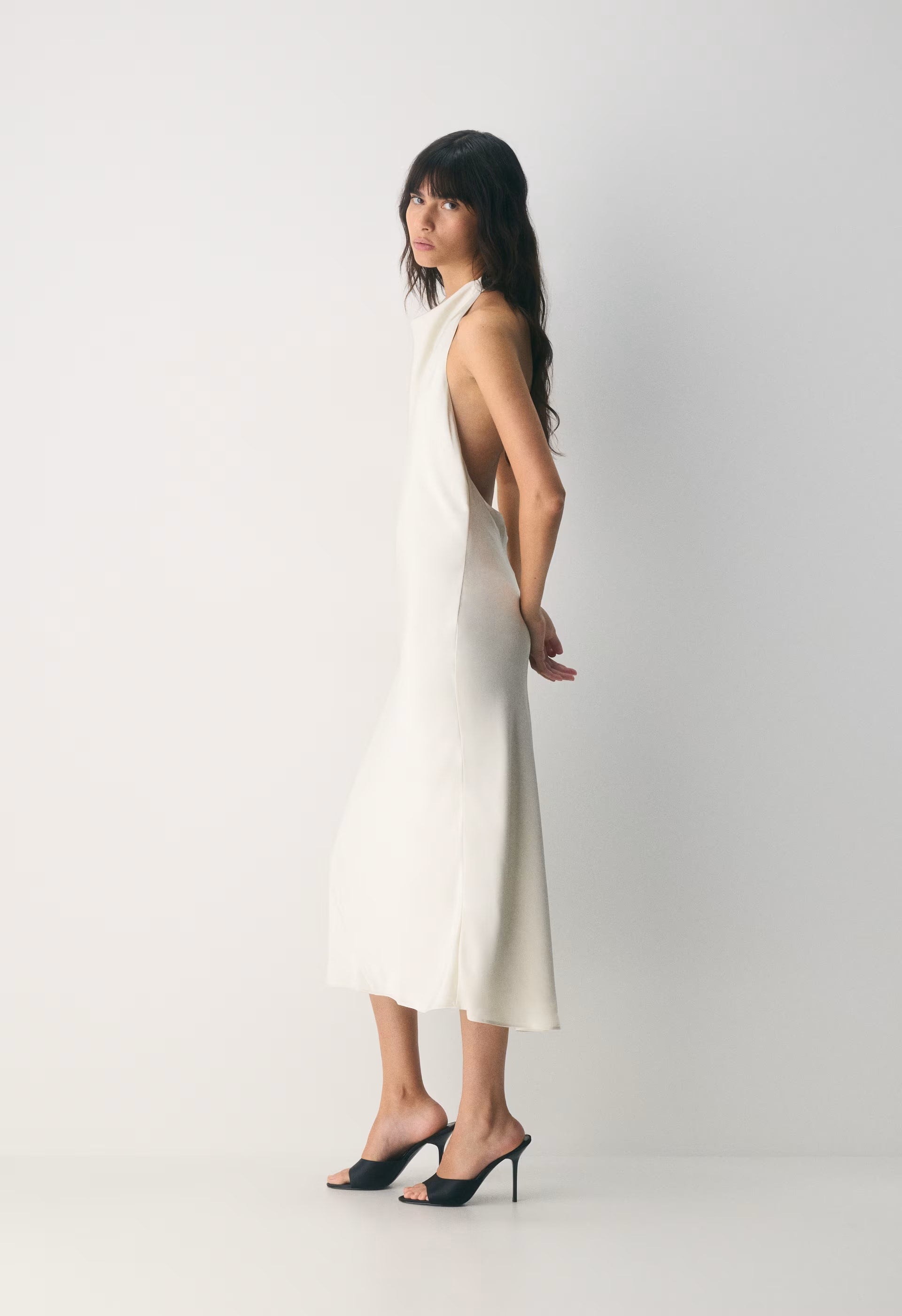 Audience Satin Maxi Halter Dress - MATTE PEARL