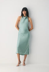 Audience Satin Maxi Halter Dress - GODDESS SAGE