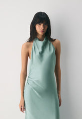 Audience Satin Maxi Halter Dress - GODDESS SAGE